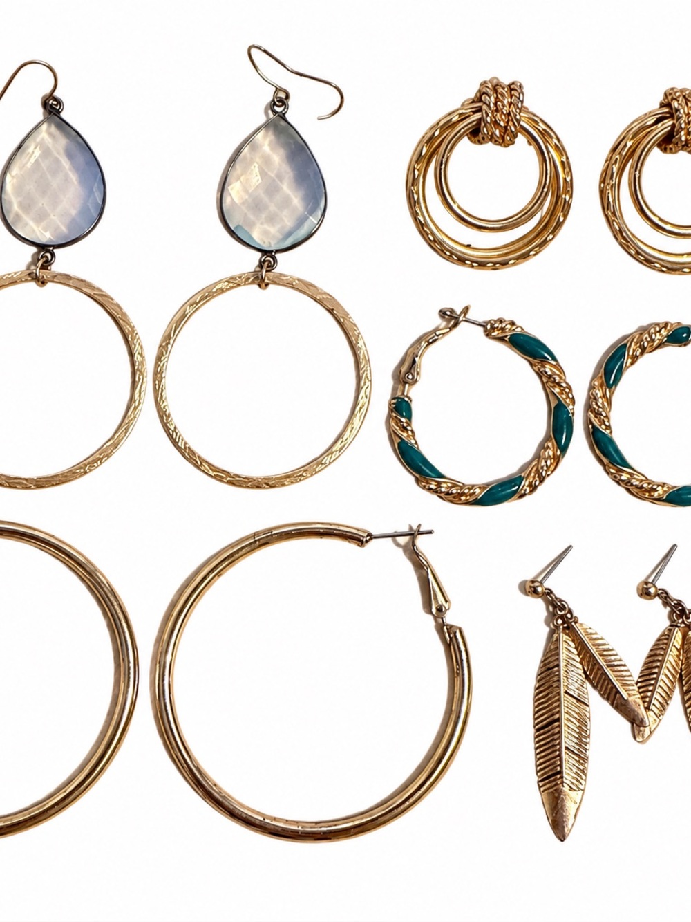 Gold Mixed Hoop Earring Set - Women Jewelry 5 Pair